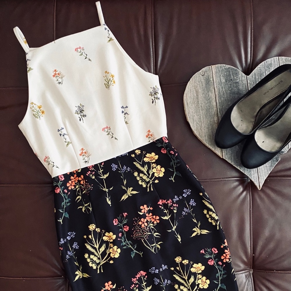 Black White H&M Floral Pencil Tank Dress 6 NWT